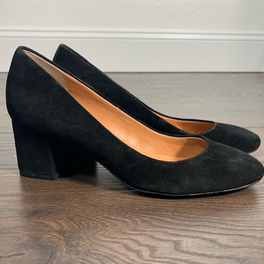 J.CREW black round toe suede heel!
